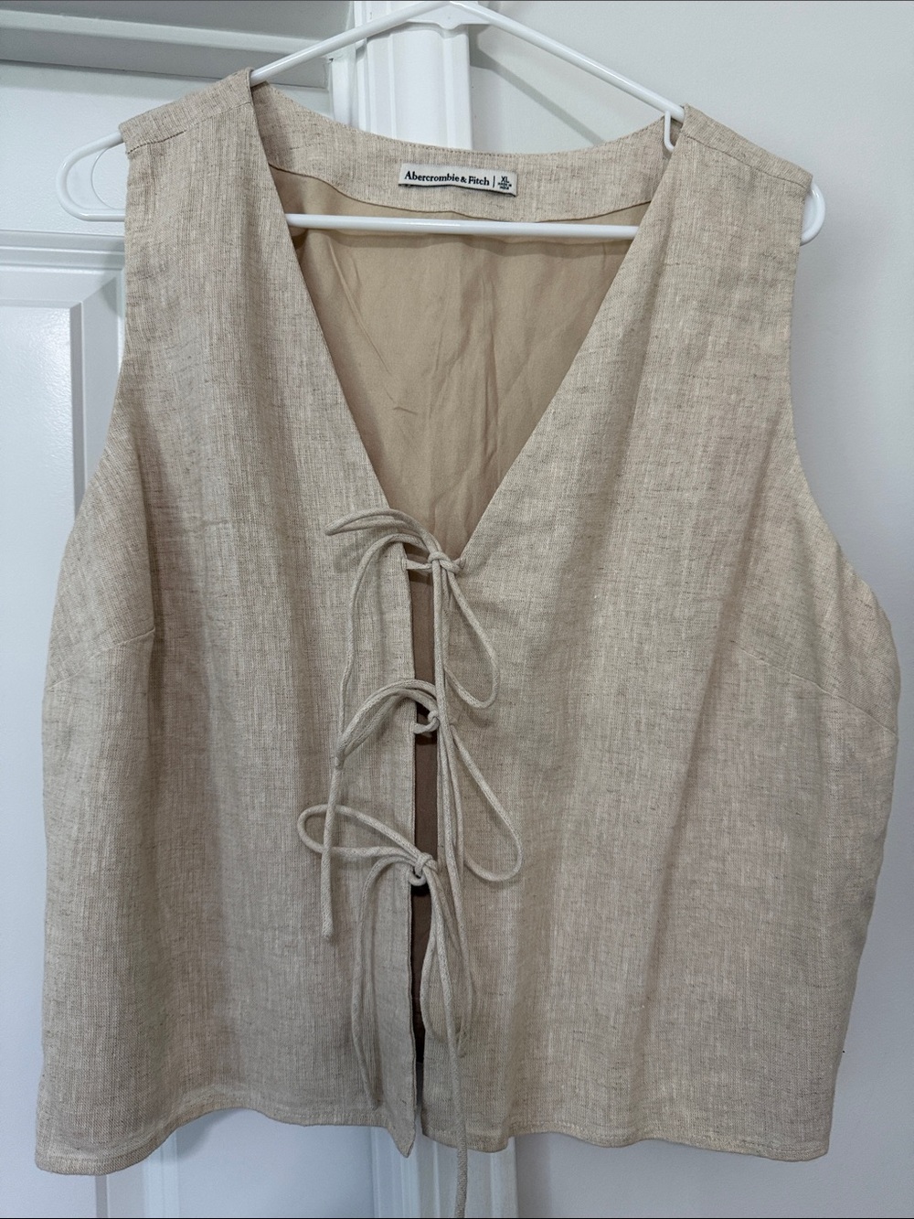 Abercrombie & Fitch Beige Linen Tie-Front Vest